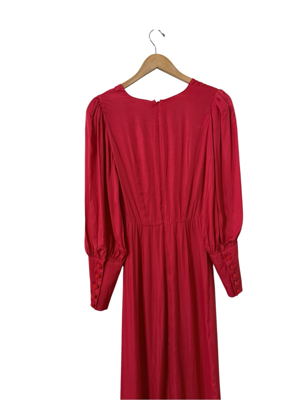 NWT FARM RIO Lenzing Ecovero Cut Out Red Sateen Long Sleeve Maxi Dress - Picture 8 of 12